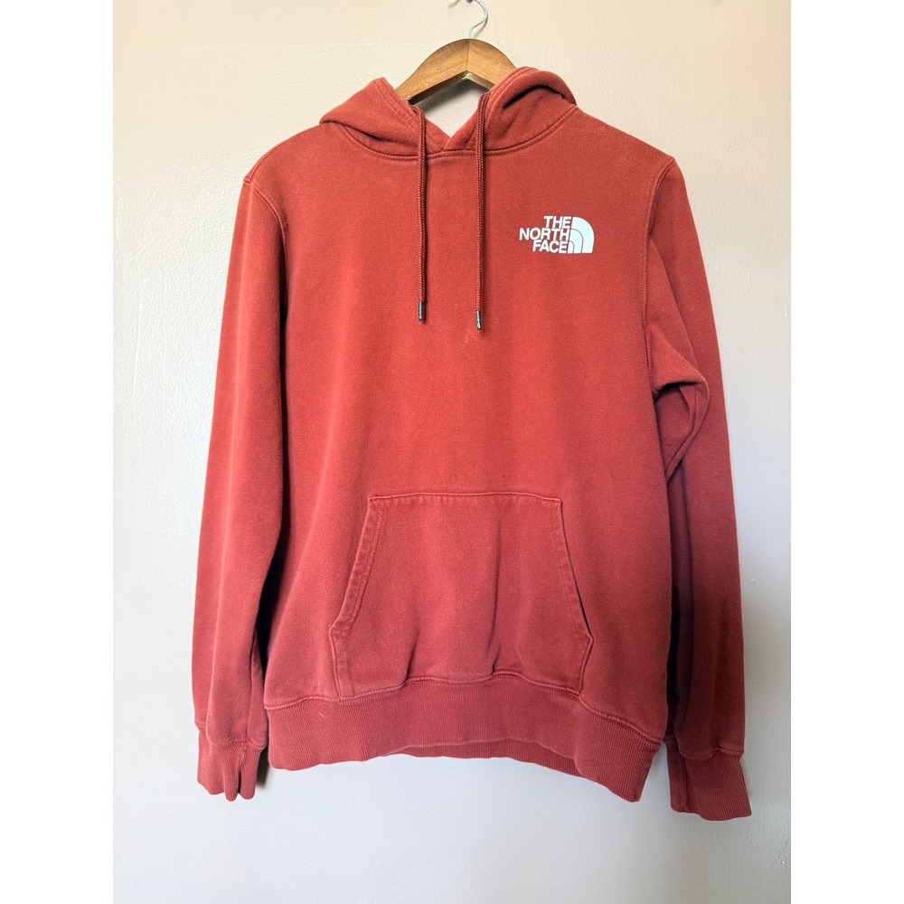 The‎ North Face Mens Small Rust Orange Mountain Graphic Hoodie Pullover Cotton